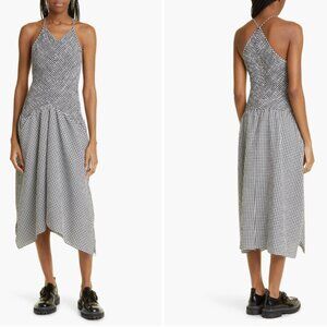 NWT Proenza Schouler Gingham Seersucker Smocked Seersucker Midi Dress Size 8